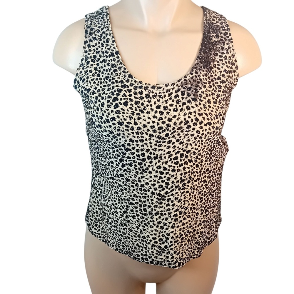 Vintage Y2K Petite Onyx Nite Sparkle‎ Metallic Animal Leopard Print Tank Top M